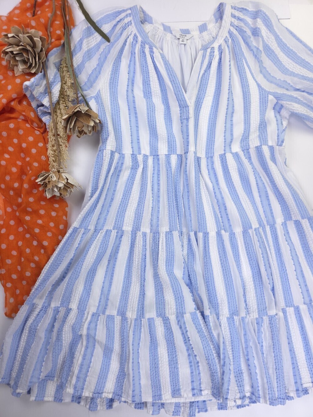 New Crown & Ivy Blue and White Striped Tiered Dress Sz M - Picture 2 of 12